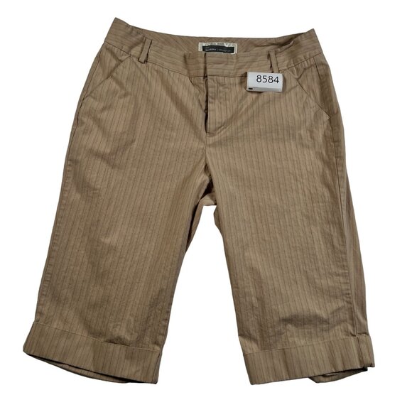 Dockers Shorts Women's Cuffed Striped Bermudas Ideal Fit Tan Brown White 8P - Picture 13 of 13
